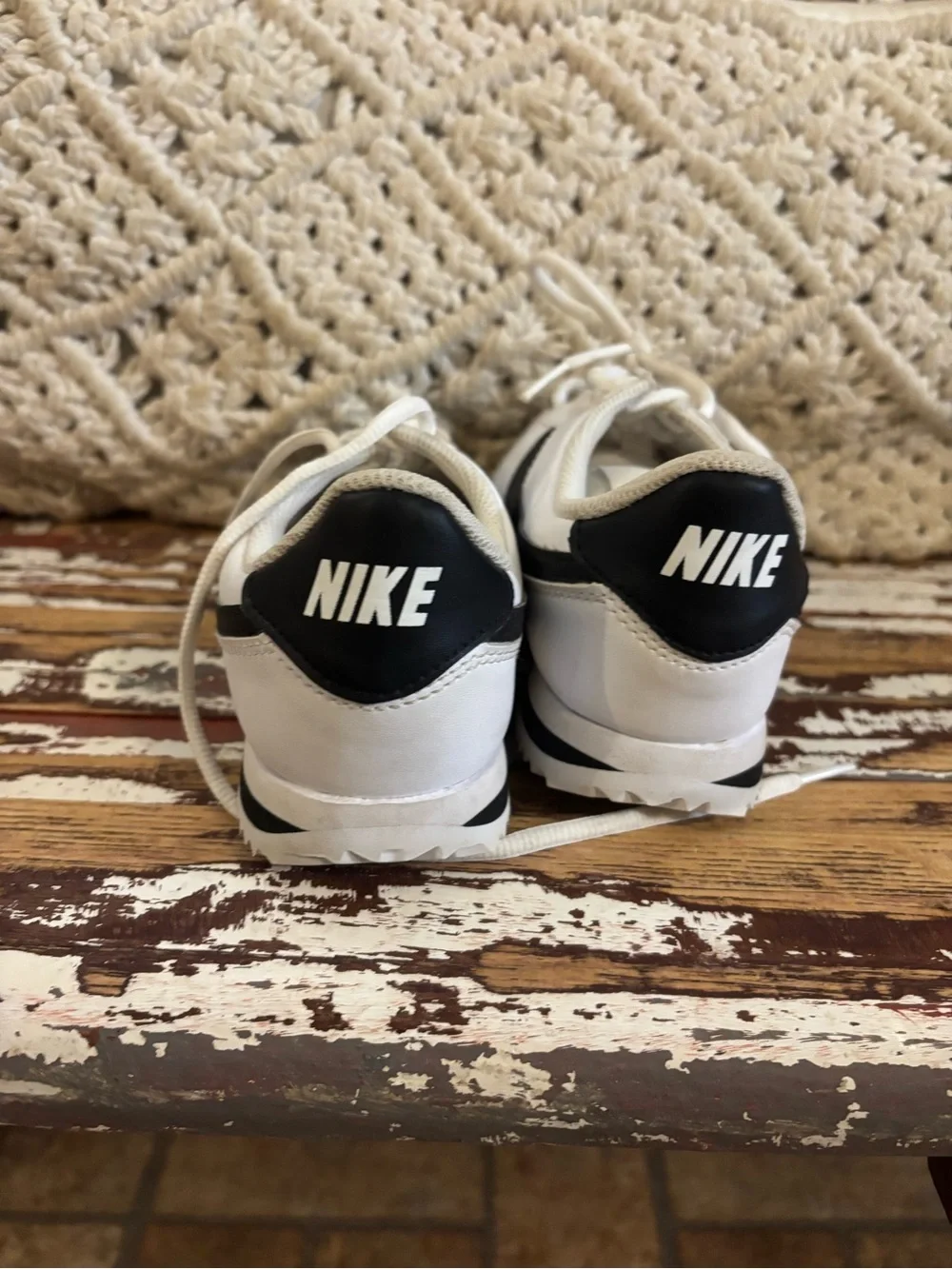 Nike White and Black Cortez-Style Low Top Sneakers